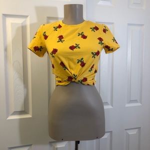 Forever 21 Yellow crop top with roses